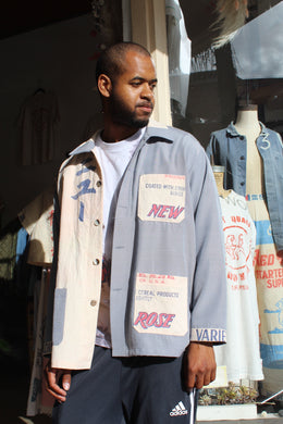 New Rose Rice Sack Blue Grey Long Sleeve Button-Up