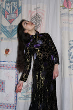 Load image into Gallery viewer, 1960s Floral Silk Velvet Burnout Áo Dài Dress w/ Sheer Gold Lurex
