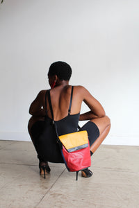 1980s Colorblock Leather Crossbody Bucket Bag