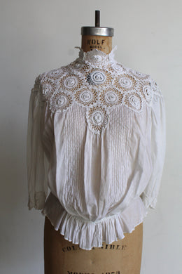 Victorian White Lace Crochet High Collar Blouse