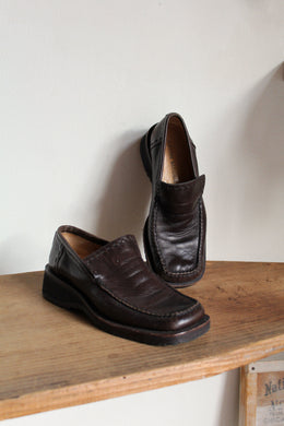Y2K Costume National Brown Leather Loafers - Size 6.5