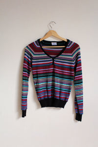 1970s V-Neck Lurex Striped Pullover Sweater