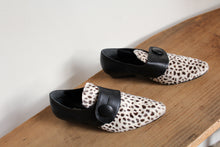 Load image into Gallery viewer, 1980s Dalmation Pony Hair &amp; Black Leather Pointed Button Mules - Made in Italy -Size 8