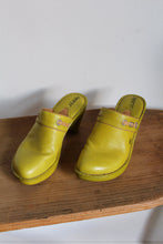 Load image into Gallery viewer, Y2K Chartreuse Green Leather Wedge Clogs - Size 9