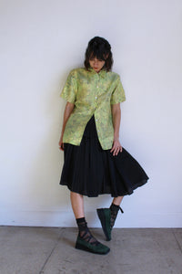 1980s Fluorescent Yellow & Green Silk Snakeskin Print Button Down Blouse