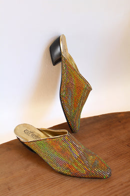 1980s Gold Metallic Disco Ball Slip On Leather Pointed Mules - Made in Italy - Size 8