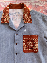 Load image into Gallery viewer, Botan Rice Railroad Stripe Button Up with Bandana Patchwork