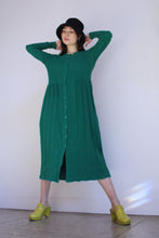 Load image into Gallery viewer, 1980s Green Ribbed Knit Long Sleeve Button Front Maxi Dress