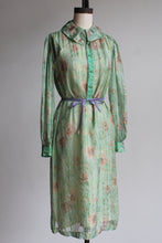 Load image into Gallery viewer, 1970s Green Silk Chiffon Rose Print Dress