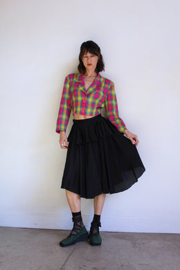 1980s Black Silk Peplum Skirt