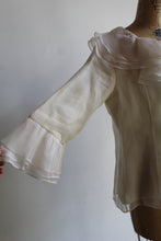 Load image into Gallery viewer, 90s Ivory Silk Ruffle Collar Blouse with Ruffle Sleeves