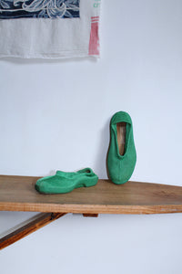 1990s Green Knit Slip On Rubber Shoes - Size 8