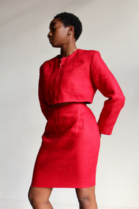 1980s Michael Kors Red Linen Skirt Suit