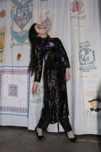 Load image into Gallery viewer, 1990s-Y2K Black Silk Sequined Tuxedo Stripe Trousers