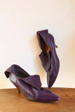 Load image into Gallery viewer, 1980s Purple Leather Norma Kamali Ankle Heels - Size 7.5