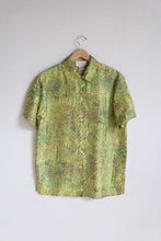 Load image into Gallery viewer, 1980s Fluorescent Yellow &amp; Green Silk Snakeskin Print Button Down Blouse