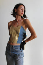 Load image into Gallery viewer, 1980s Denim + Gold Bustier Crop Top