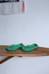 1990s Green Knit Slip On Rubber Shoes - Size 8