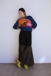 1970s Indian Ruffle Wide Leg Gold Polka Dot Pants