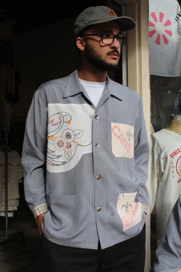 Men’s Hyglo Crystals Sugar Cane Sack Blue Grey Long Sleeve Button-Up