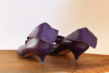 Load image into Gallery viewer, 1980s Purple Leather Norma Kamali Ankle Heels - Size 7.5