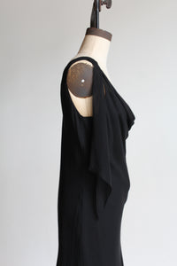 90s Black Silk Fiori De Zucca Little Black Dress