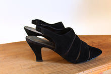 Load image into Gallery viewer, 1980s Black Suede &amp; Mesh Pointed Sling Back Heels - Size 8
