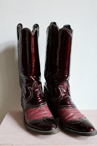 Tony Lama Burgundy Patent Leather Cowgirl Boots