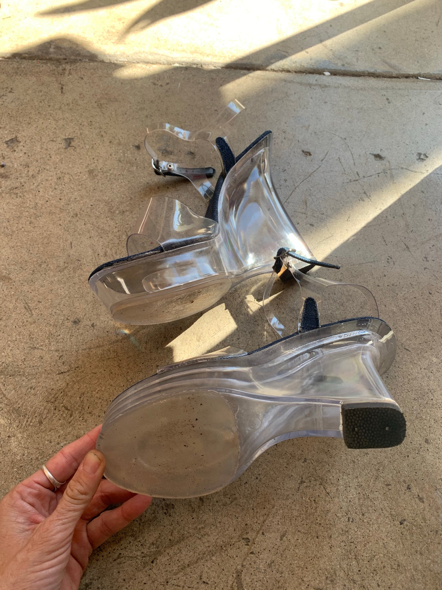 1990s Plastic Platform Shoes with Denim Trim by Two Lips 3 Women