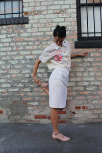 Pink Kokuho Rose + Turquoise Shirayuki Rice Sack Cropped Button-up