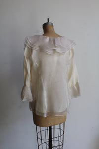 90s Ivory Silk Ruffle Collar Blouse with Ruffle Sleeves