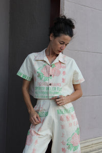 Malayan Rose Patchwork Cropped Button-up