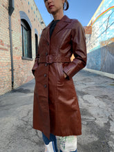 Load image into Gallery viewer, 1970s Chestnut Brown Leather Trench Coat