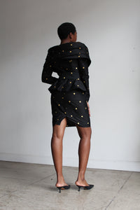 1980s Black Raw Silk Polka Dot 3 Piece Set
