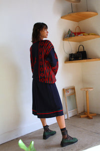 1980s Graphic Sweater & Pleated Skirt Wool Set