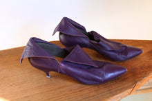 Load image into Gallery viewer, 1980s Purple Leather Norma Kamali Ankle Heels - Size 7.5