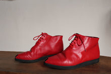Load image into Gallery viewer, 1980s Red Leather Town &amp; Country Peep Toe Italian Lace Up Ankle Boots - Size 8.5-9