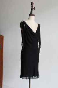 90s Black Silk Fiori De Zucca Little Black Dress