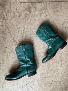 Vintage Hunter Green Leather Cowgirl Boots by Justin