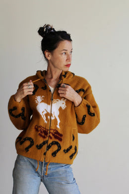 1980s Western Brown Soft Wool Zip Up Hooded Sweater