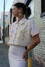 Load image into Gallery viewer, Pink Kokuho Rose + Turquoise Shirayuki Rice Sack Cropped Button-up