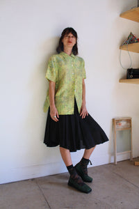 1980s Fluorescent Yellow & Green Silk Snakeskin Print Button Down Blouse