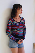 Load image into Gallery viewer, 1970s V-Neck Lurex Striped Pullover Sweater