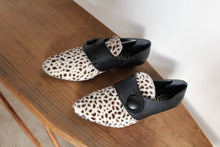 Load image into Gallery viewer, 1980s Dalmation Pony Hair &amp; Black Leather Pointed Button Mules - Made in Italy -Size 8