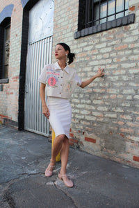Pink Kokuho Rose + Turquoise Shirayuki Rice Sack Cropped Button-up