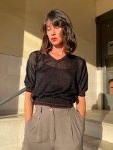 Load image into Gallery viewer, 1980s Black Lurex w/Red Stripes V-Neck Pullover Blouse