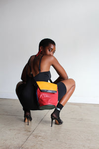 1980s Colorblock Leather Crossbody Bucket Bag