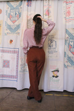 Load image into Gallery viewer, 1970s Shiny Mauve Pink Grid Print Ruffle Collar Blouse