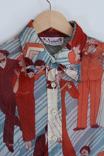 Load image into Gallery viewer, 1970s Art Deco Sheer Nylon Geometric Novelty Print Button Up Blouse