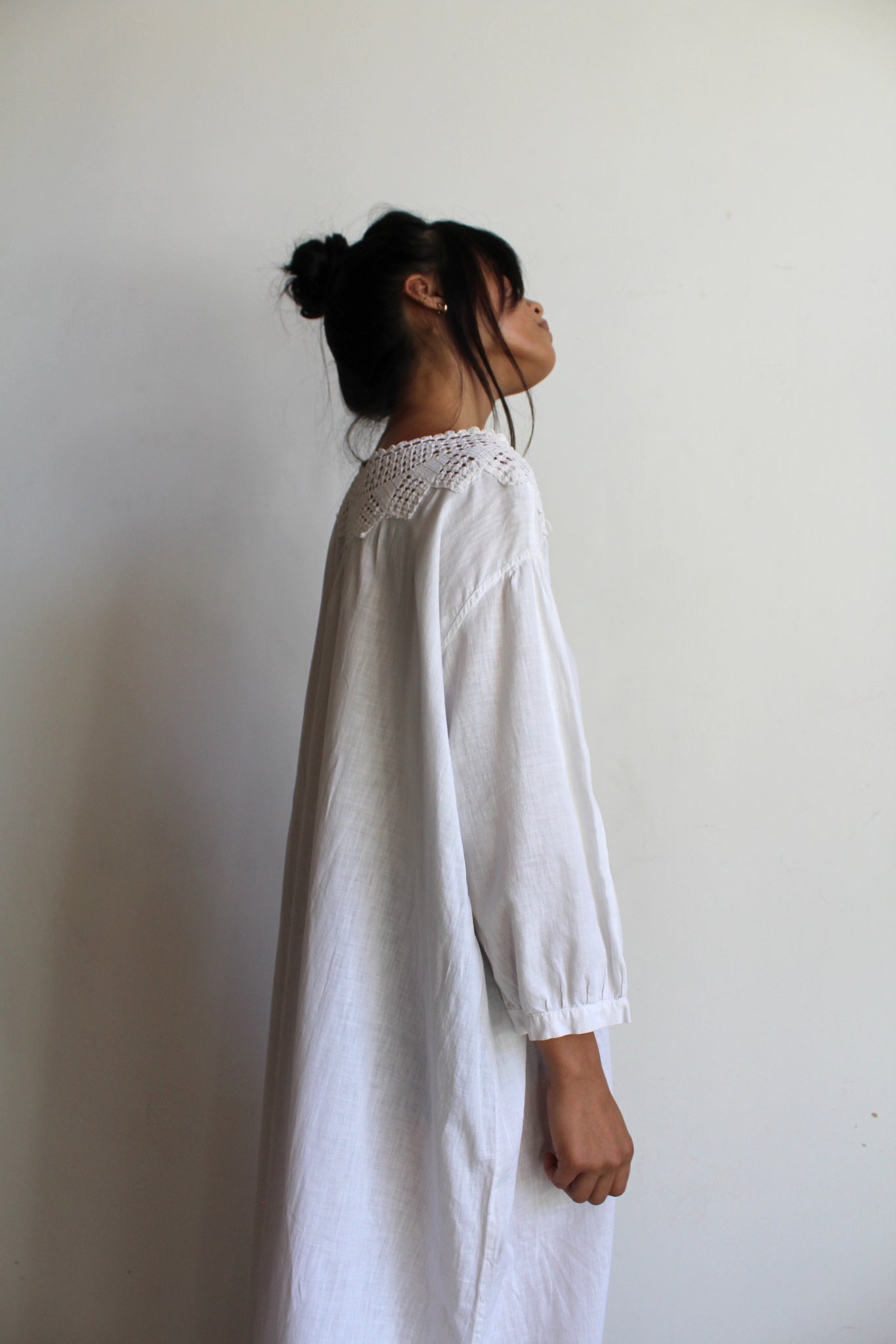 Antique White Cotton Tent Dress with Crochet Lace Neckline 3 Women Antique White Cotton Tent Dress with Crochet Lace Neckline 3 Women